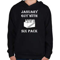 printfashion Januárban született kockahasú férfi - Gyerek kapucnis pulóver - Fekete