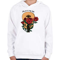 printfashion Music is my life - Rózsás gitár - Gyerek kapucnis pulóver - Fehér