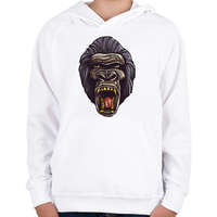 printfashion Gorilla arc - Gyerek kapucnis pulóver - Fehér
