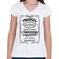 printfashion Prémium minőség - Hónappal (fekete) - Női V-nyakú póló - Fehér