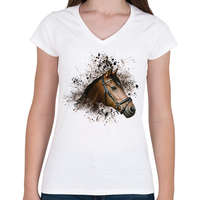 printfashion barna ló arc2 - Női V-nyakú póló - Fehér