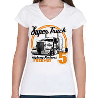 printfashion Super Truck Highway - Női V-nyakú póló - Fehér