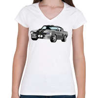 printfashion Ford Mustang - Női V-nyakú póló - Fehér