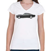 printfashion Ford Mustang - Női V-nyakú póló - Fehér