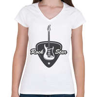 printfashion rock gitár - Női V-nyakú póló - Fehér