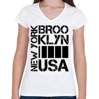 printfashion New York Brooklyn USA - Női V-nyakú póló - Fehér