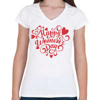printfashion Happy Women's Day heart - Női V-nyakú póló - Fehér