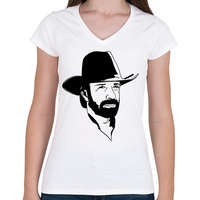 printfashion Chuck Norris - Női V-nyakú póló - Fehér