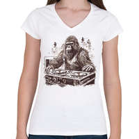 printfashion Gorilla DJ - Női V-nyakú póló - Fehér