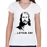 printfashion ... láttam ám! - Vicces Jézus feliratos minta - Női V-nyakú póló - Fehér