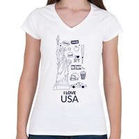 printfashion I LOVE USA - Női V-nyakú póló - Fehér