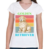 printfashion Golden Retriever - Női V-nyakú póló - Fehér