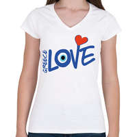 printfashion Görög rajongó - Greece Love - Női V-nyakú póló - Fehér