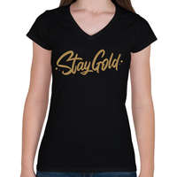 printfashion Stay Gold - Női V-nyakú póló - Fekete