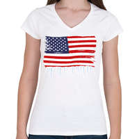 printfashion USA zászló - Női V-nyakú póló - Fehér