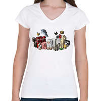 printfashion Minecraft állatok - Női V-nyakú póló - Fehér