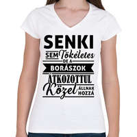 printfashion Senki sem tökéletes, de a borászok... - Női V-nyakú póló - Fehér
