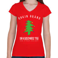 printfashion Rockin' around the christmas tree - Női V-nyakú póló - Piros