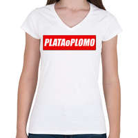 printfashion Plata o Plomo - Női V-nyakú póló - Fehér