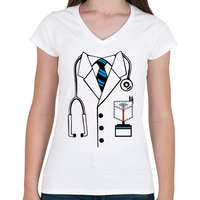 printfashion orvos egyenruha - Női V-nyakú póló - Fehér