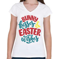 printfashion Bunny kisses & Easter wishes - Női V-nyakú póló - Fehér