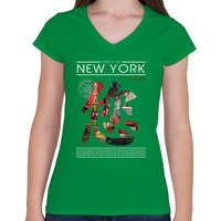 printfashion New York utcái - Női V-nyakú póló - Zöld