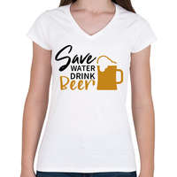 printfashion Save water drink beer - Női V-nyakú póló - Fehér