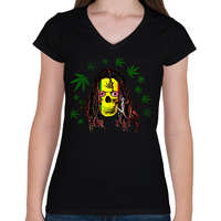 printfashion rasta skull - Női V-nyakú póló - Fekete