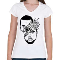 printfashion Kanye West - Női V-nyakú póló - Fehér