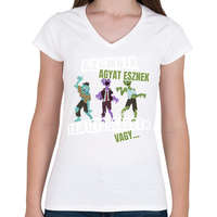 printfashion A zombik agyat esznek te biztonságban vagy - Női V-nyakú póló - Fehér