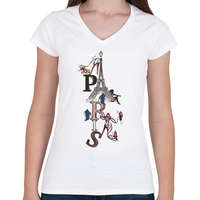 printfashion paris - Női V-nyakú póló - Fehér