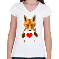 printfashion Watercolor fox love - Női V-nyakú póló - Fehér