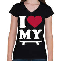 printfashion I love my SK8 - Női V-nyakú póló - Fekete