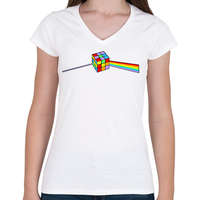 printfashion Rainbow cube - Női V-nyakú póló - Fehér