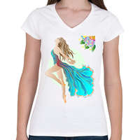 printfashion Táncosnő pasztell színekben - Női V-nyakú póló - Fehér