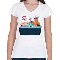 printfashion Karácsonyi jacuzzi - Női V-nyakú póló - Fehér