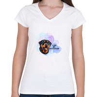 printfashion I love my rotweiler - Női V-nyakú póló - Fehér