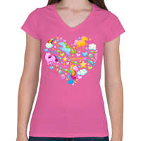 printfashion Egyszarvú szív - Női V-nyakú póló - Rózsaszín