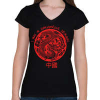 printfashion Dangerous dragon - Női V-nyakú póló - Fekete