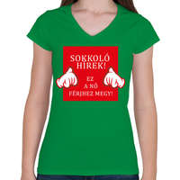 printfashion Sokkoló hírek! - Női V-nyakú póló - Zöld