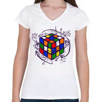 printfashion Rubik kocka - Női V-nyakú póló - Fehér