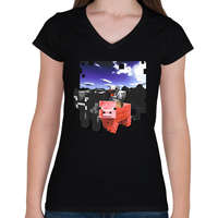 printfashion minecraft farm állatok (képregény stílus) - Női V-nyakú póló - Fekete