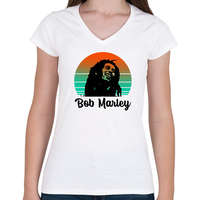 printfashion Bob Marley - Női V-nyakú póló - Fehér