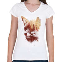 printfashion Blind fox - Női V-nyakú póló - Fehér