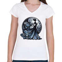 printfashion Kék lady - Női V-nyakú póló - Fehér