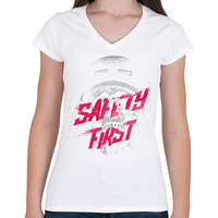 printfashion Safety first - Női V-nyakú póló - Fehér