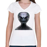 printfashion Alien - Női V-nyakú póló - Fehér