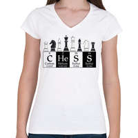 printfashion Chess - Sakk - Női V-nyakú póló - Fehér