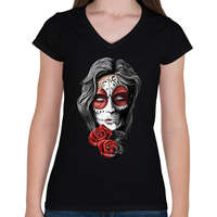 printfashion Dead roses - Női V-nyakú póló - Fekete
