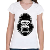 printfashion Gorilla - Női V-nyakú póló - Fehér
